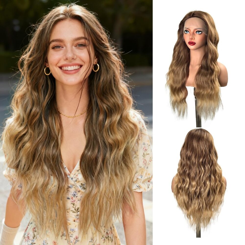 NEW Honey Blonde 26" Long Wavy 13x5x1 HD Lace Front Curly Heat Resistant Wig NIB
